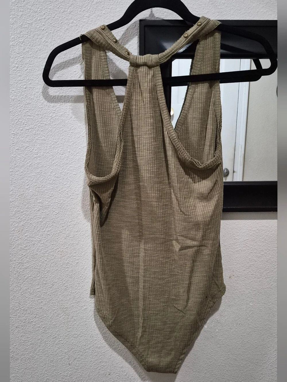 POL Studded Ribbed Racerback Bodysuit – Olive Green – Size Large